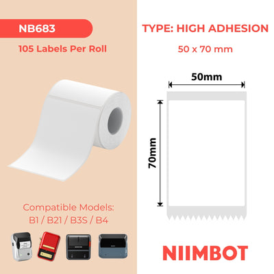 NIIMBOT - Serie B - 50x70mm - Adesivo bianco extra forte - 105 etichette
