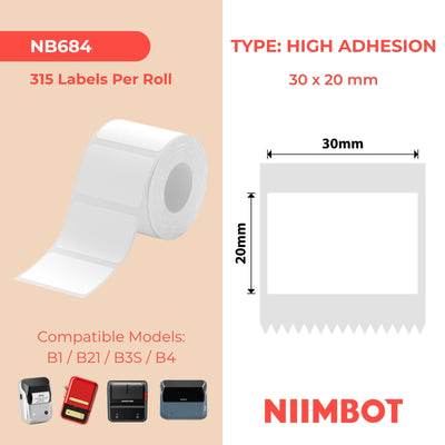 NIIMBOT - Serie B - 30x20mm - Adesivo bianco extra forte - 315 etichette