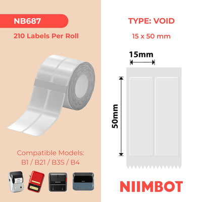 NIIMBOT - B Range - 15x50mm/2L - Transparent Anti-Counterfeiting - 210 Labels