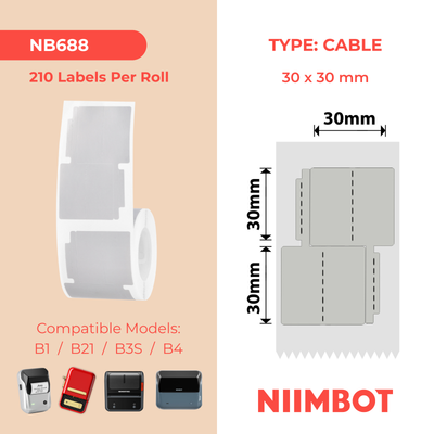 NB688 - NIIMBOT - B1 / B21 / B3S / B4 - 30MMX30MM+30MM/2L - 210 SILVER GREY DOUBLE ROW JEWELLERY VOID LABELS