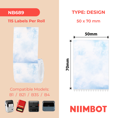 NB689 - NIIMBOT - B1 / B21 / B3S / B4 - 50X70MM - 115 BLUE TEXT STATIONARY PATTERN LABELS