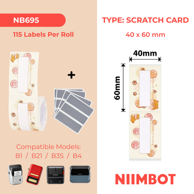 NB695 - NIIMBOT - B1 / B21 / B3S / B4 - 40X60MM - 115 LEMON YELLY SCRATCH CARDS LABELS