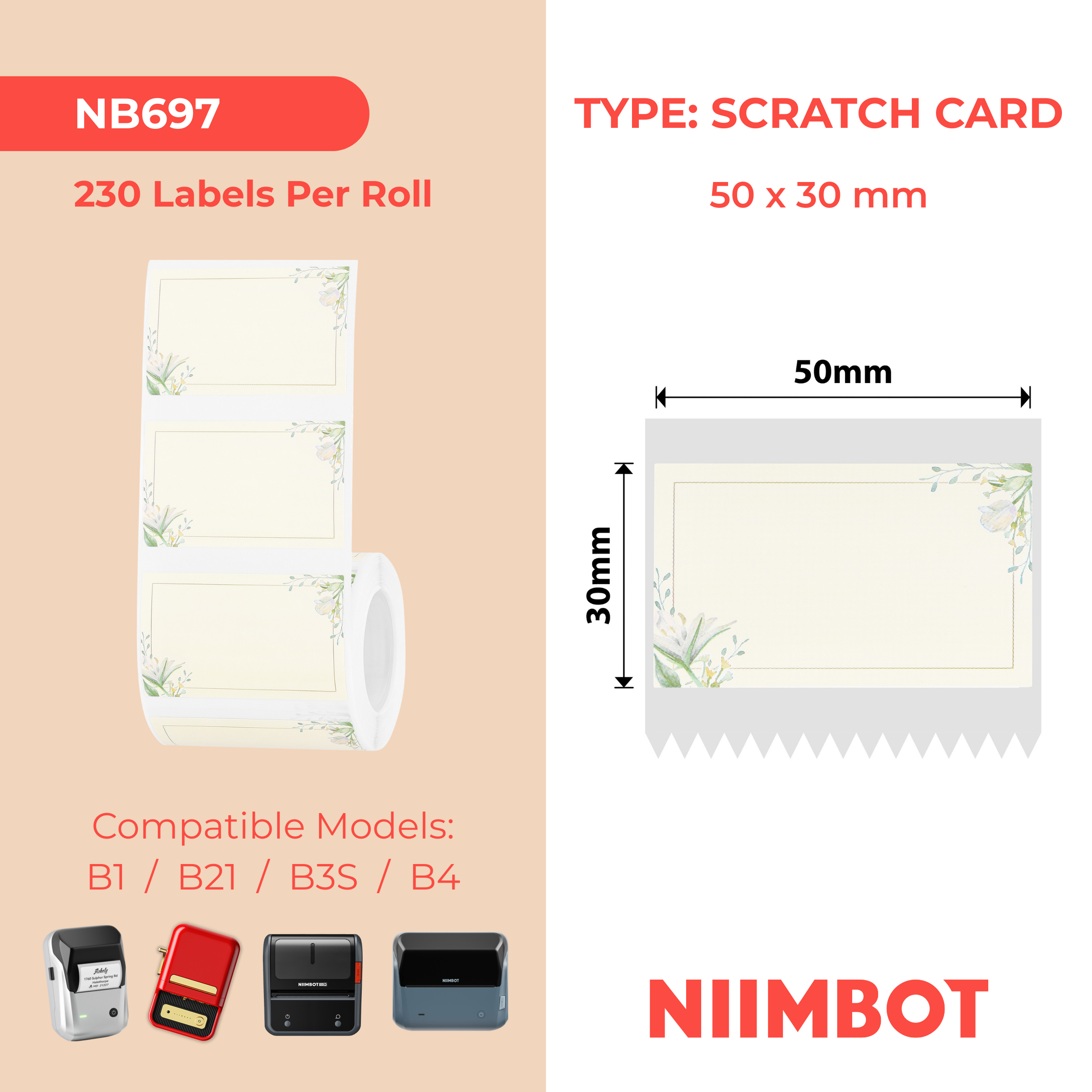 NB697 - NIIMBOT - B1 / B21 / B3S / B4 - 50X30MM - 230 FLOWER BLOSSOM LABELS