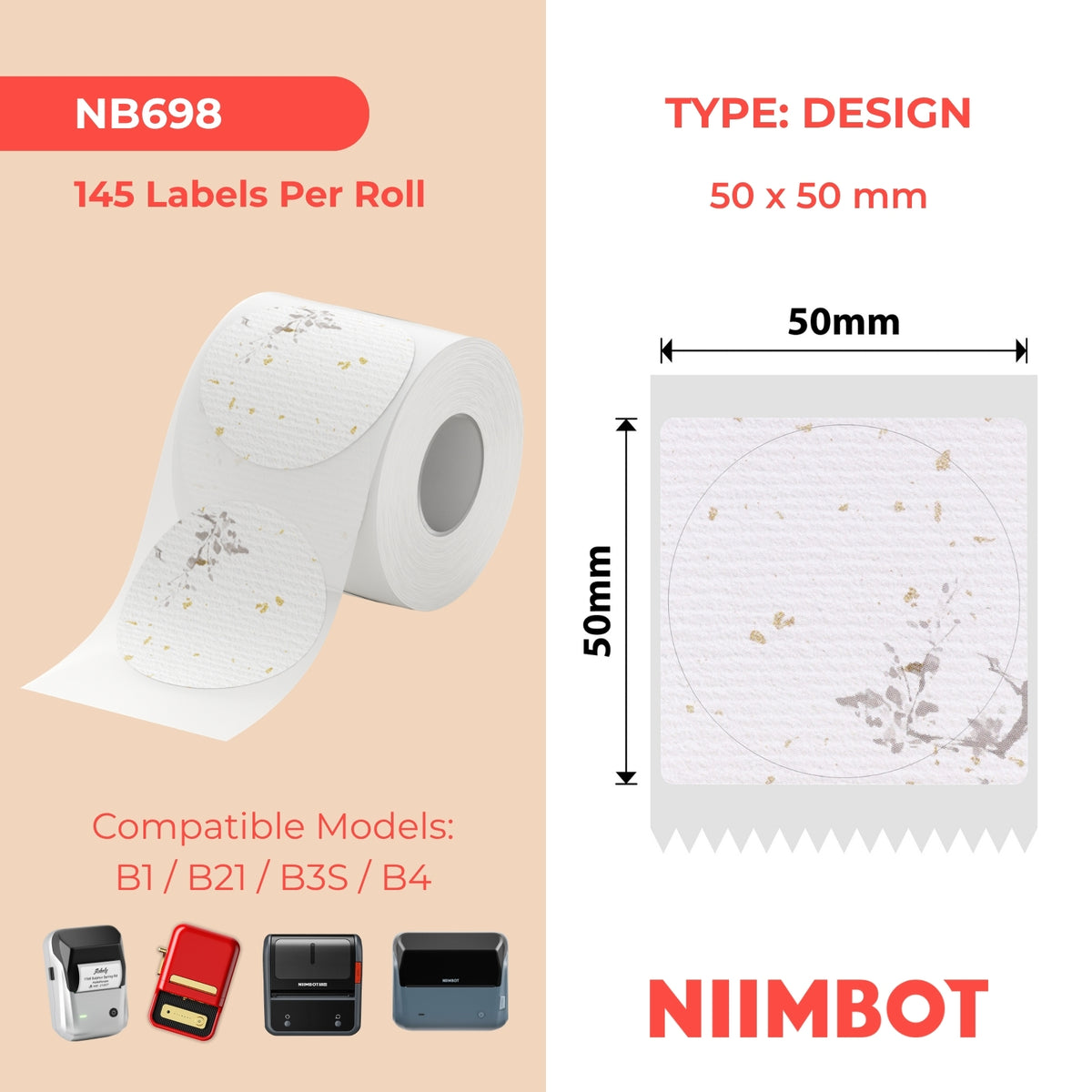 NIIMBOT - Gamma B - 50x50mm - Vino tra i fiori - 145 etichette