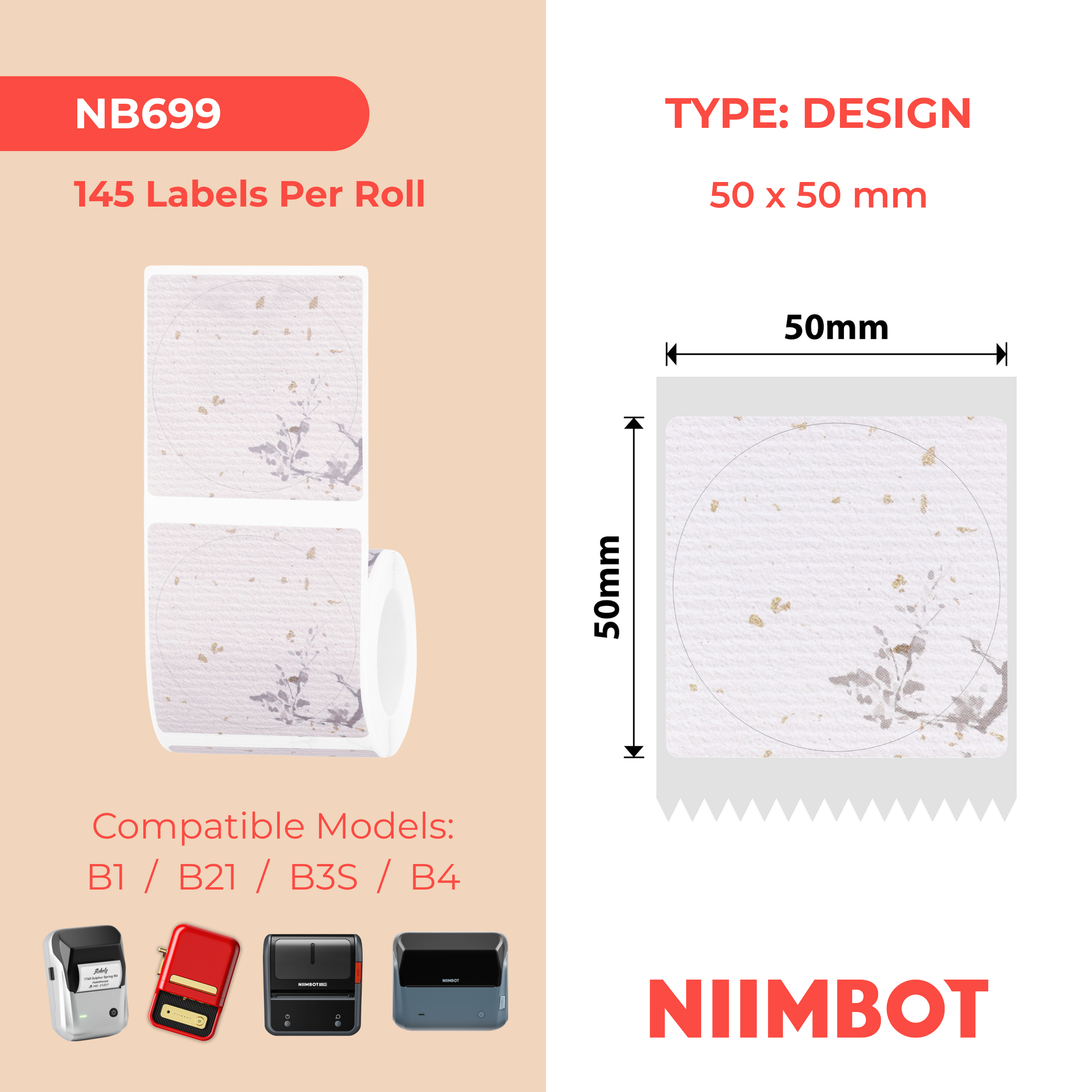 NB699 - NIIMBOT - B1 / B21 / B3S / B4 - 50X50MM - 145 WINE AMONG THE FLOWERS LABELS