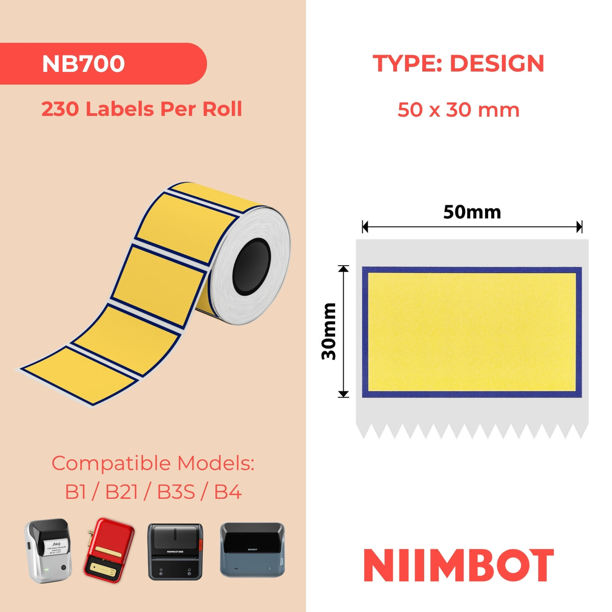 NIIMBOT - B Range - 50x30mm - Blue Border - 230 Labels