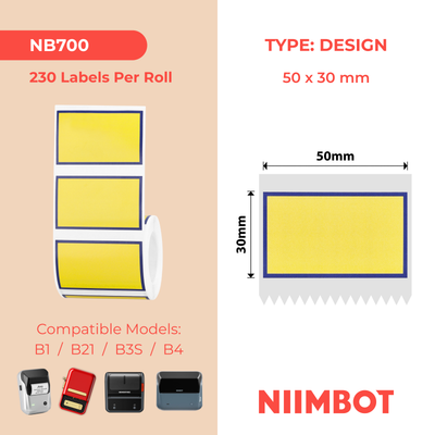 NB700 - NIIMBOT - B1 / B21 / B3S / B4 - 50X30MM - 230 BLUE BORDER LABELS