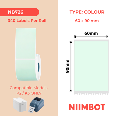 NB726 - NIIMBOT - K2 / K3 ONLY - 60*90MM - 340 LIGHT GREEN LABELS