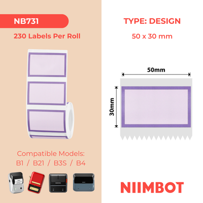NB731 - NIIMBOT - B1 / B21 / B3S / B4 - 50X30MM - 230 PURPLE BORDER LABELS