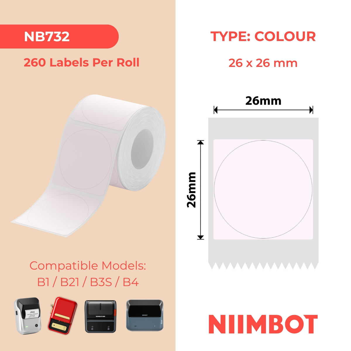NIIMBOT-Gamme B-26 x 26 mm-Unicone-260 étiquettes