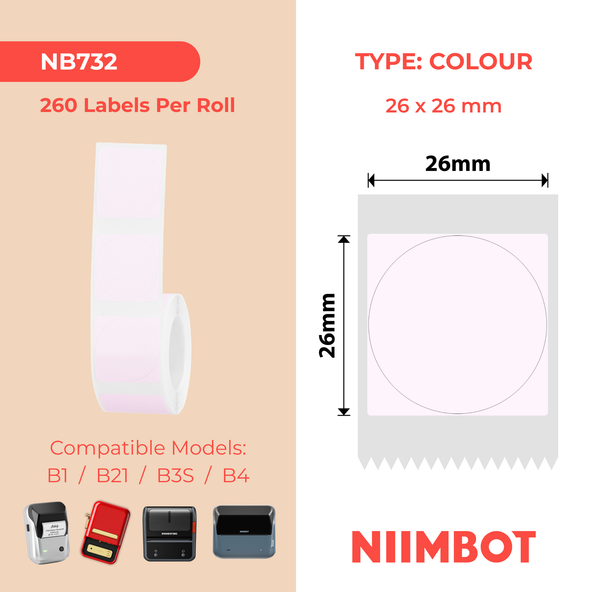 NB732 - NIIMBOT - B1 / B21 / B3S / B4 - 26X26MM - 260 UNICONE LABELS