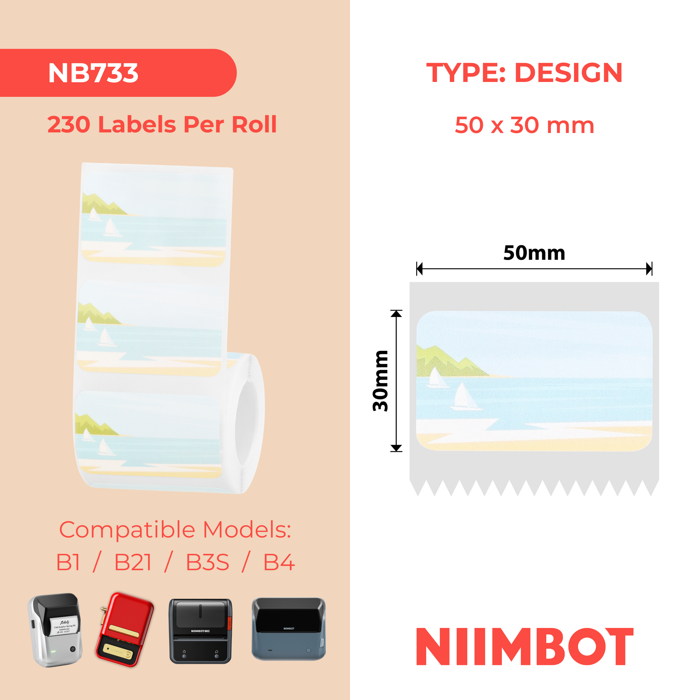 NB733 - NIIMBOT - B1 / B21 / B3S / B4 - 50X30MM - 230 SUMMERSCENE LABELS