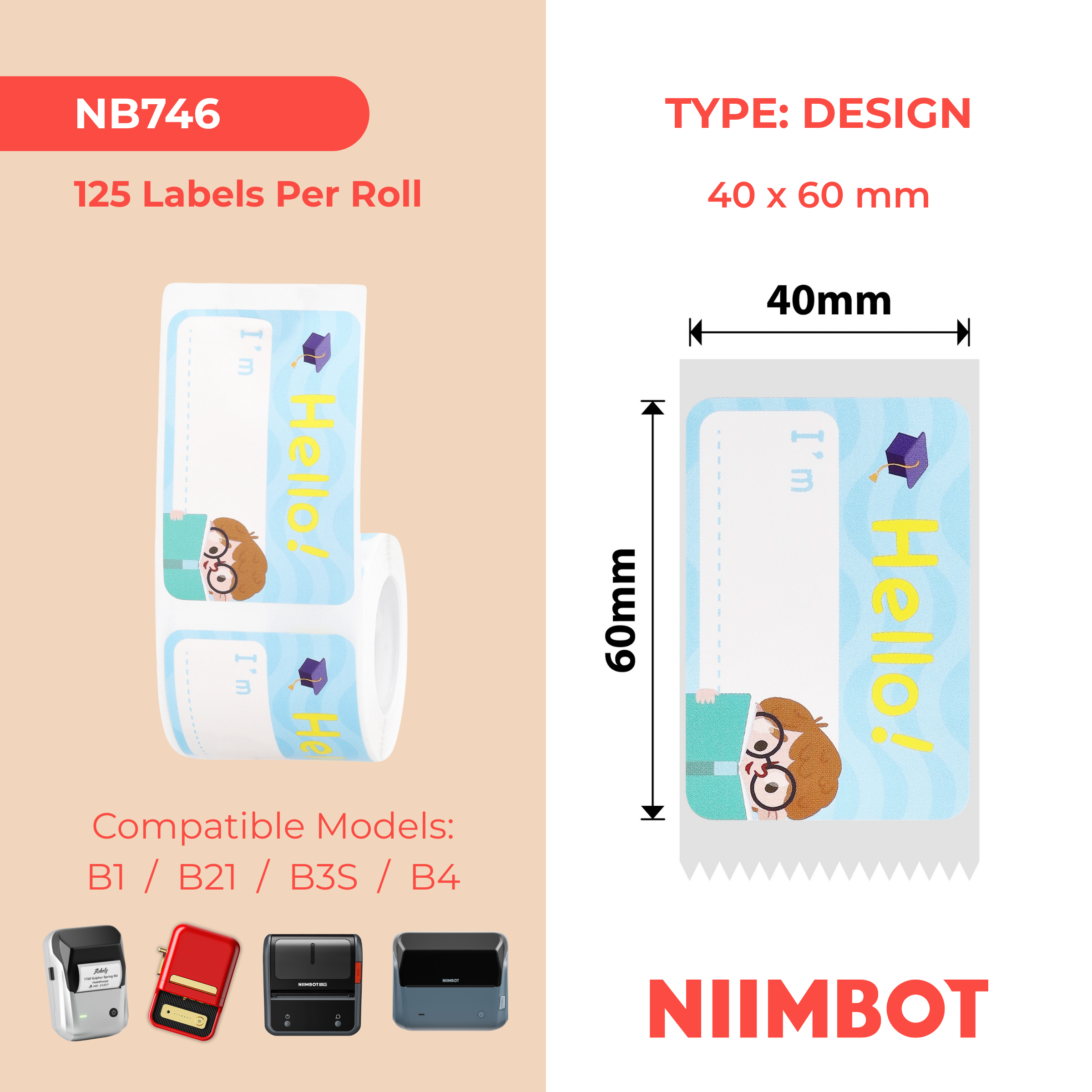 NB746 - NIIMBOT - B1 / B21 / B3S / B4 - 40X60MM - 125 FUTURE STAR LABELS