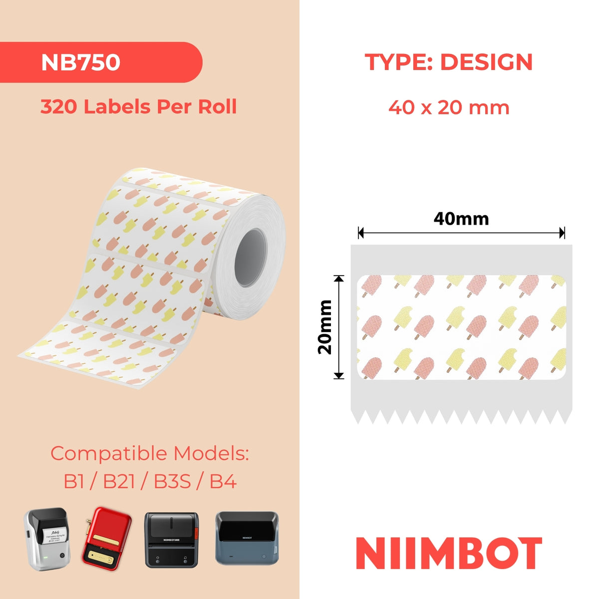 NIIMBOT - Gamma B - 40x20mm - Estate 003 - 320 etichette