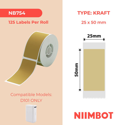 NIIMBOT - D101 Only - 25x50mm - Kraft - 125 Labels