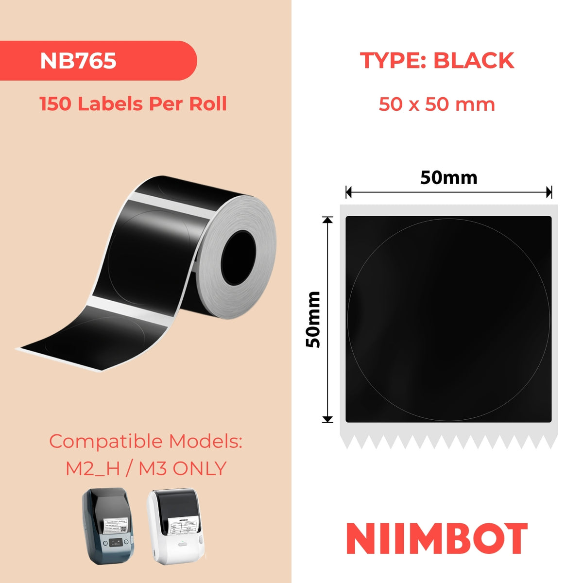 NIIMBOT-M Gamme-50x50mm-Rondes noires-150 étiquettes