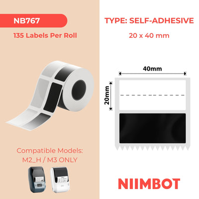 NIIMBOT - M Range - 20x40mm+25.25 - Black Self-Adhesive - 135 Labels
