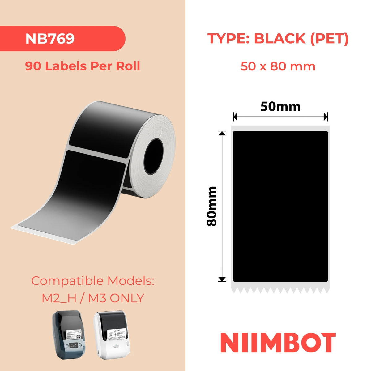 NIIMBOT - M Range - 50x80mm - Black - 90 Labels