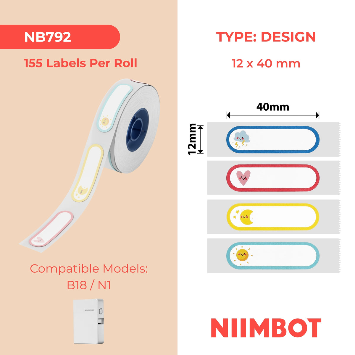 NIIMBOT-N1-12x40mm-Motifs de dessins animés B-155 étiquettes