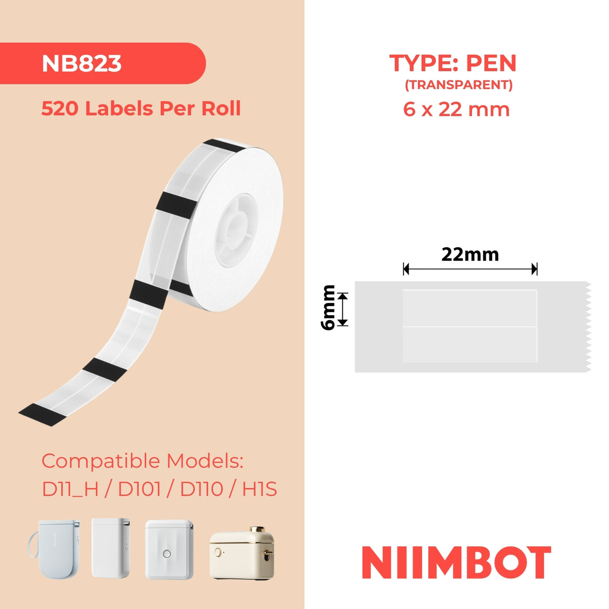NIIMBOT - D Range - 6x22mm/2L - Transparent Stationary Pens & Pencils - 520 Labels - CN