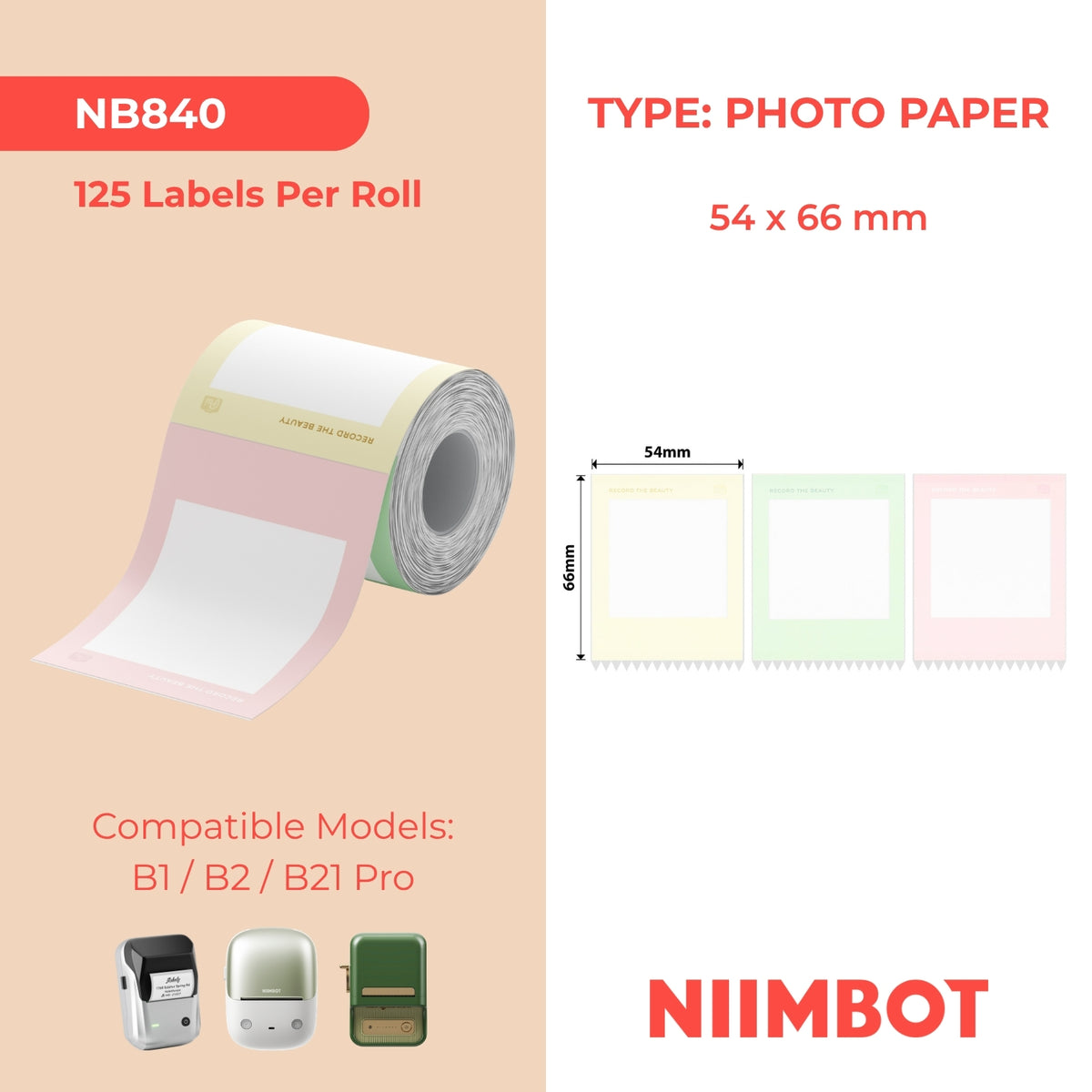 NIIMBOT - Gamma B Pro - 54x66 mm - Carta fotografica in scala di grigi - Primavera - 125 etichette