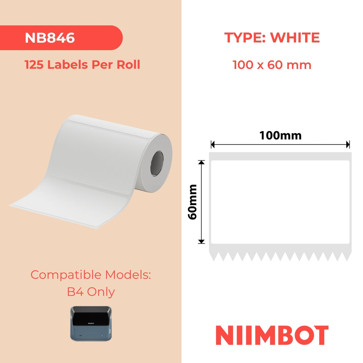 NIIMBOT - B4 Only - 80x80mm - White - 95 Labels