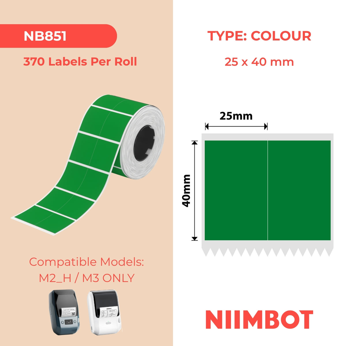 NIIMBOT-M Plage de mesure : 25 x 40 mm/2L-Vert-370 étiquettes