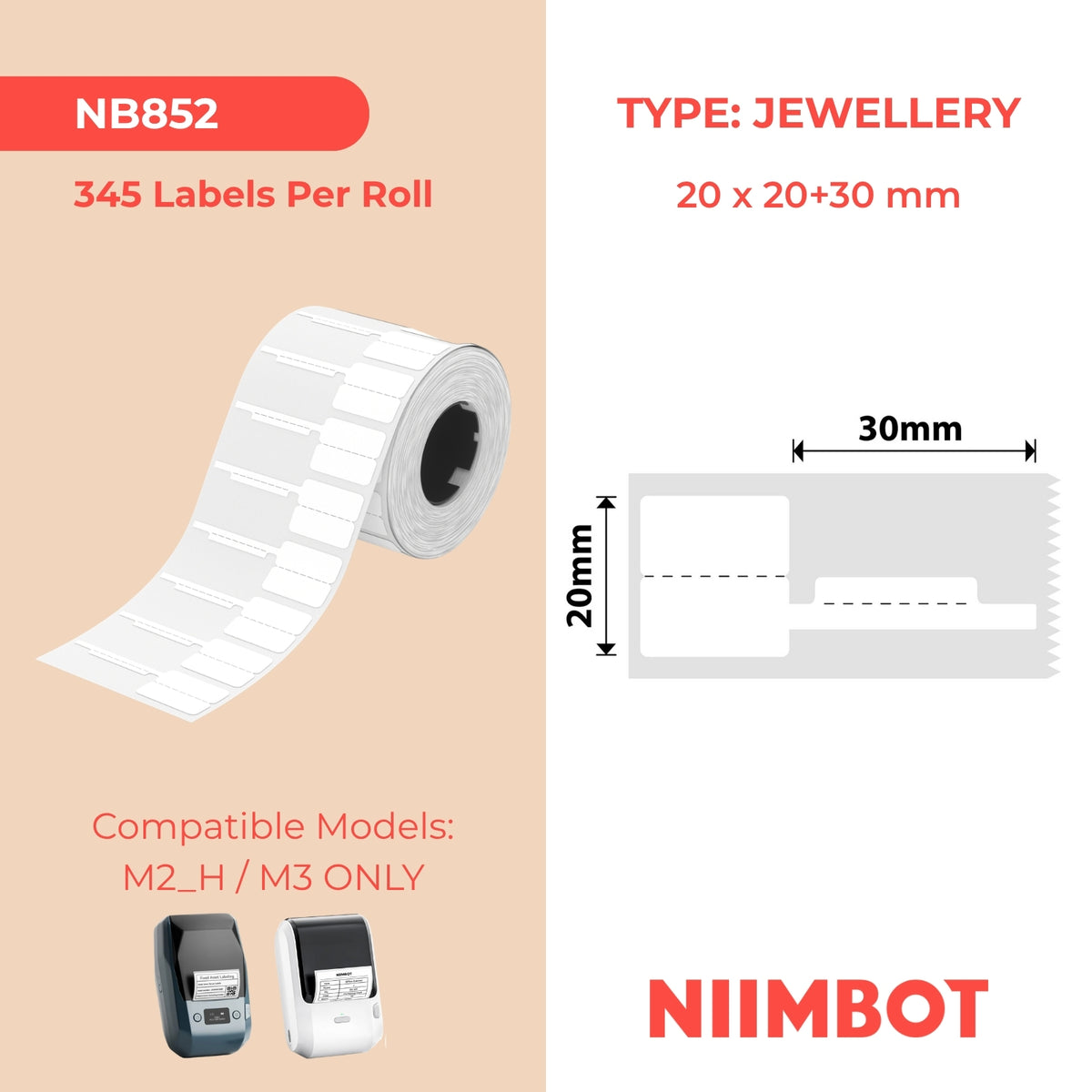 NIIMBOT-M Gamme-20x20+30mm-Bijouterie blanche-345 étiquettes