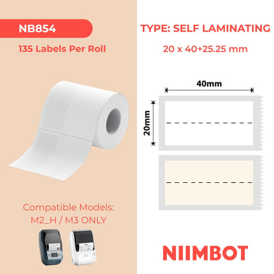 NIIMBOT - M Range - 20x40+25.25mm - White Self Laminating - 135 Labels