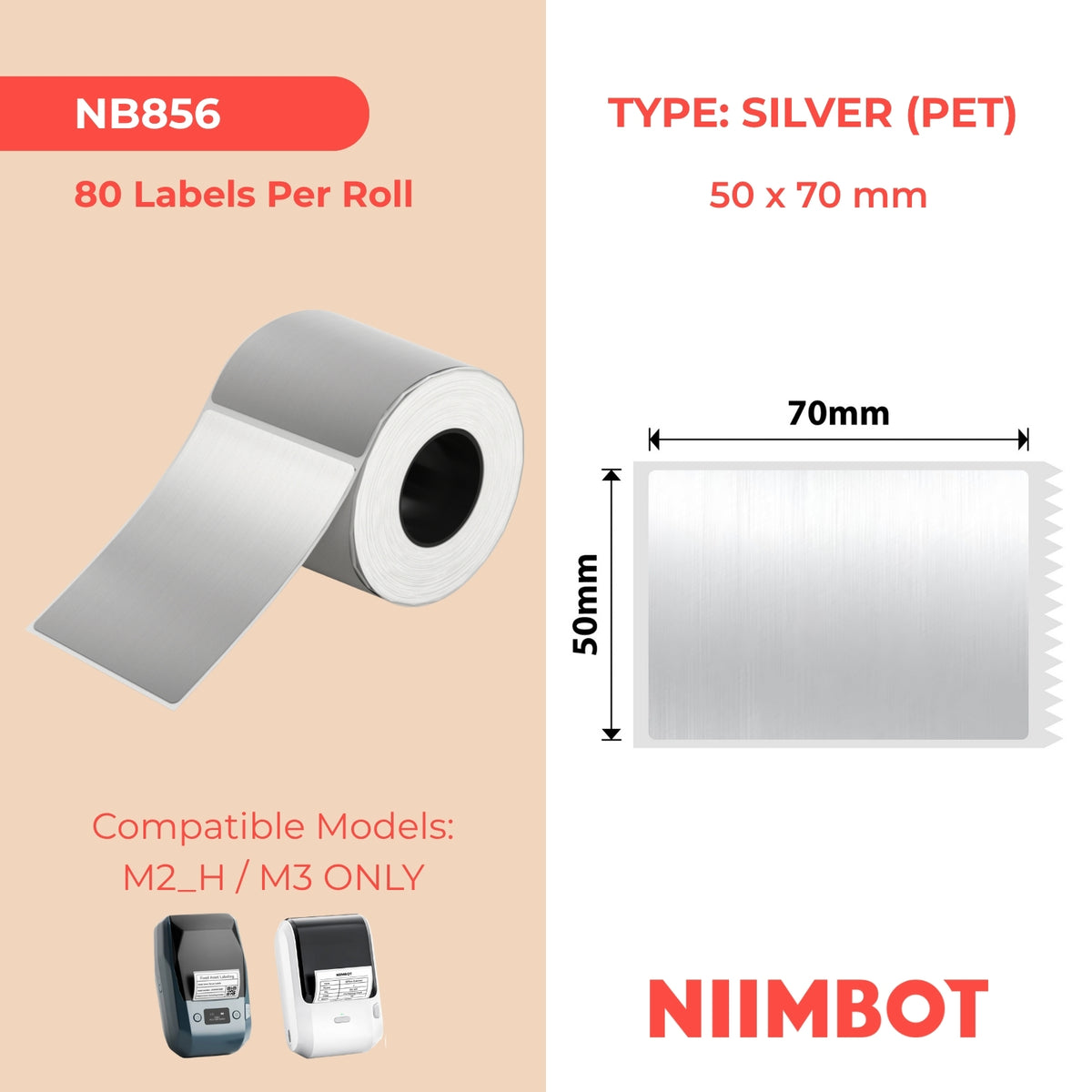 NIIMBOT - M Gamma - 50x70mm - Argento spazzolato - 80 etichette