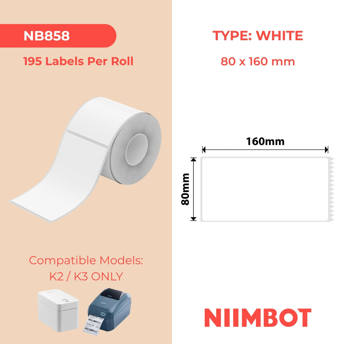 NIIMBOT - Gamma K - 80x160mm - Bianco - 195 Etichette