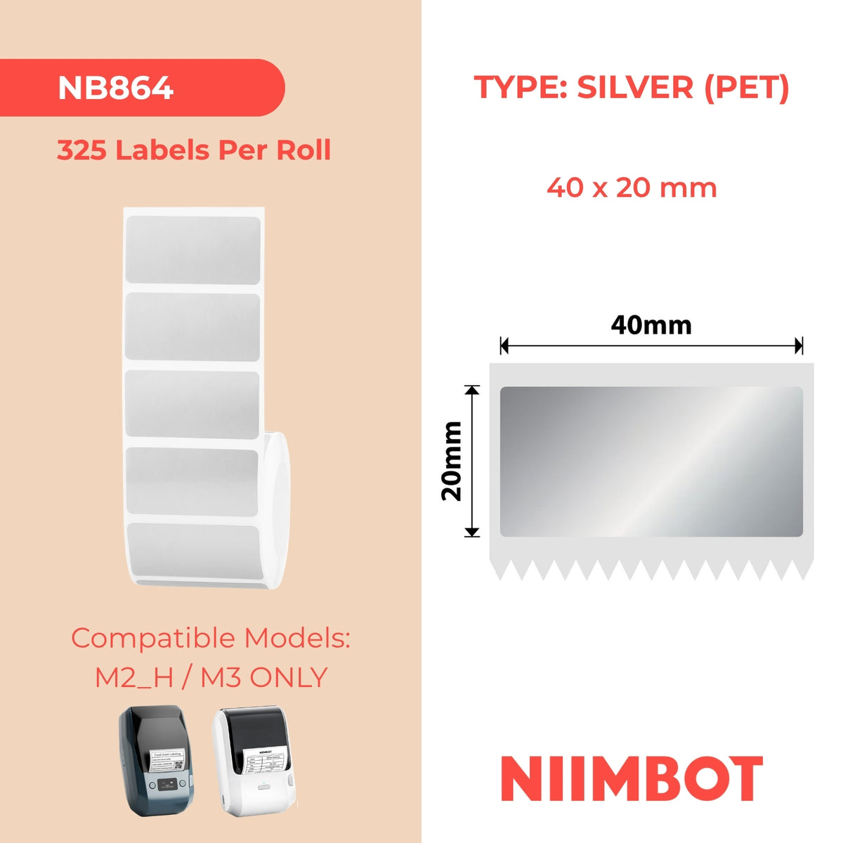 NIIMBOT-M Gamme-40 x 20 mm-Argent mat-325 étiquettes