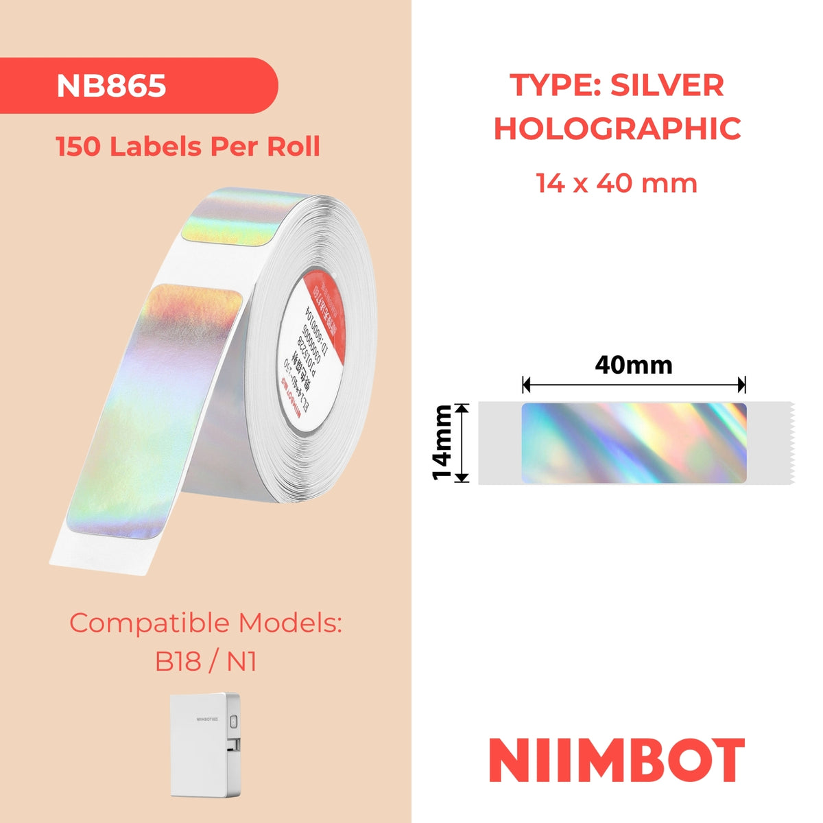NIIMBOT - N1 - 14x40mm - Olografica laser argento - 150 etichette