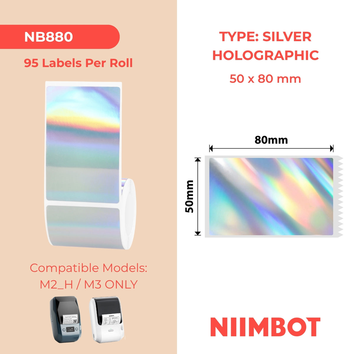 NIIMBOT-M Gamme-50 x 80 mm-Laser holographique argenté-95 étiquettes