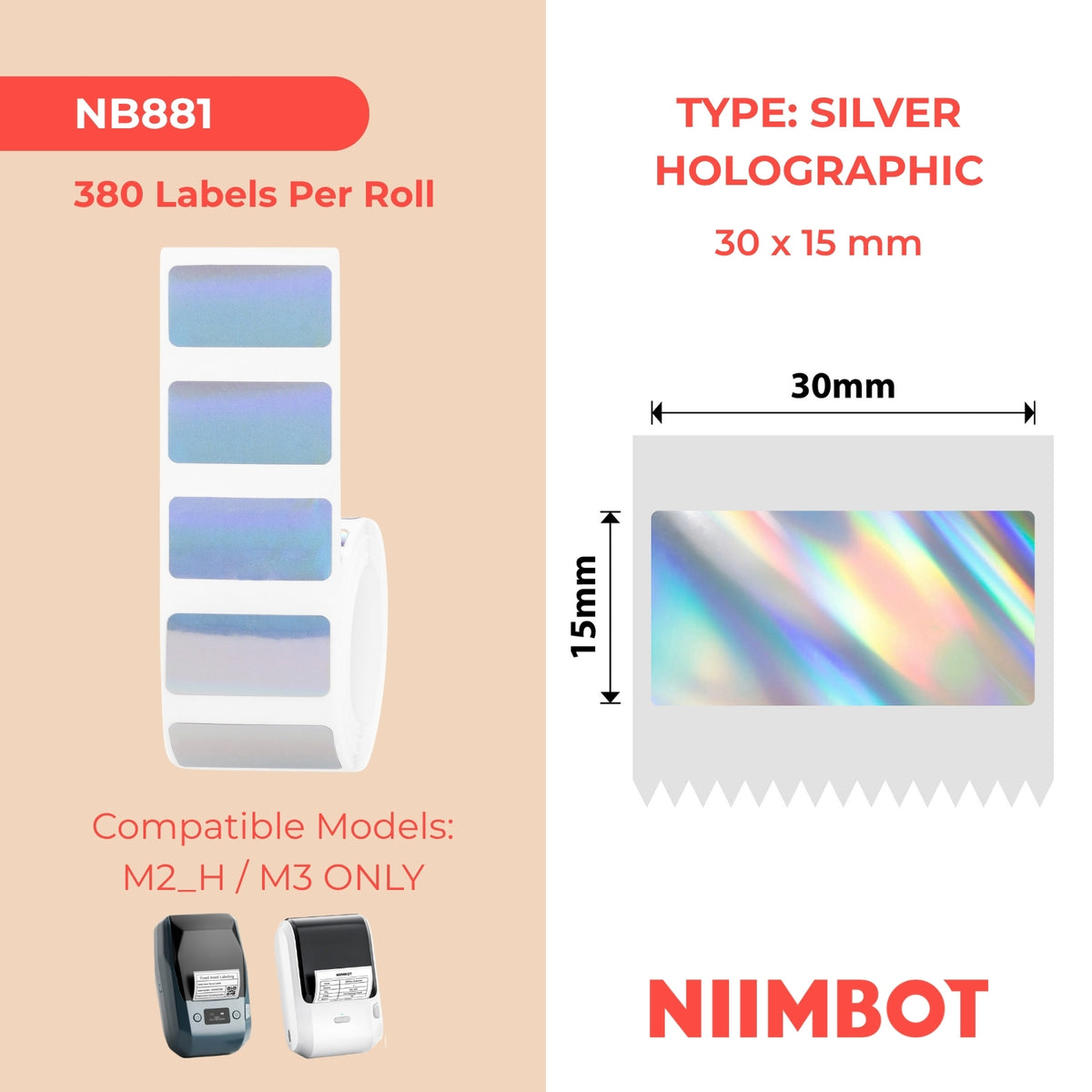 NIIMBOT - M Gamma - 30x15mm - Laser argento - 380 etichette