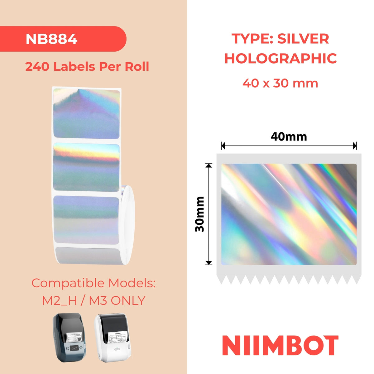 NIIMBOT - M Range - 40x30mm - Silver Laser - 240 Labels