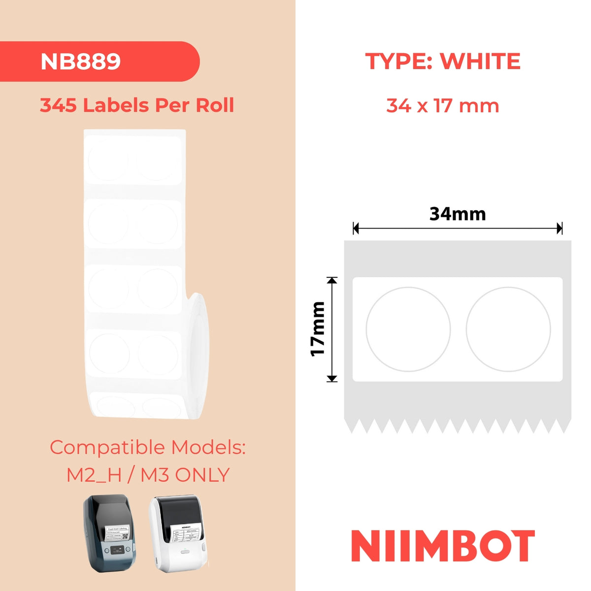 NIIMBOT - M Gamma - 34x17mm - Cerchio bianco - 345 etichette