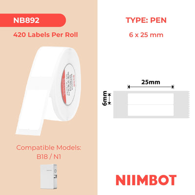 NIIMBOT - N1 - 6x25mm/2L - Adesivo verticale bianco a forma di matita - 420 etichette