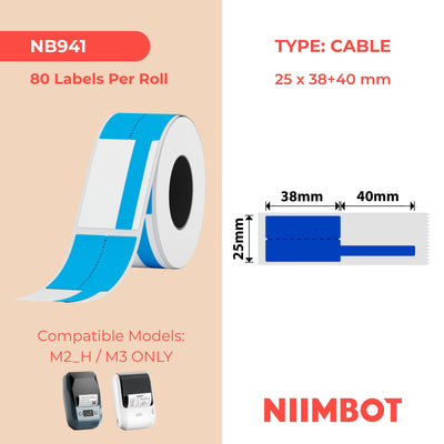 NIIMBOT -M Gamme-25 x 38 + 40 mm-Câble bleu-80 étiquettes