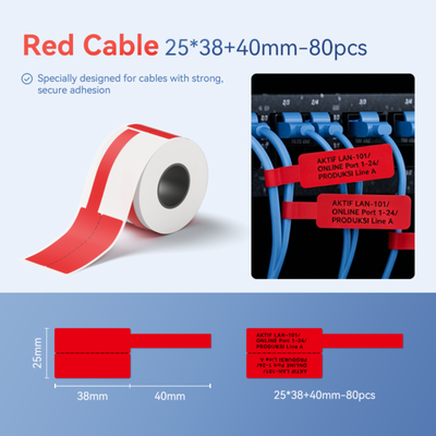 NIIMBOT -M Gamme-25 x 38 + 40 mm-Câble rouge-80 étiquettes
