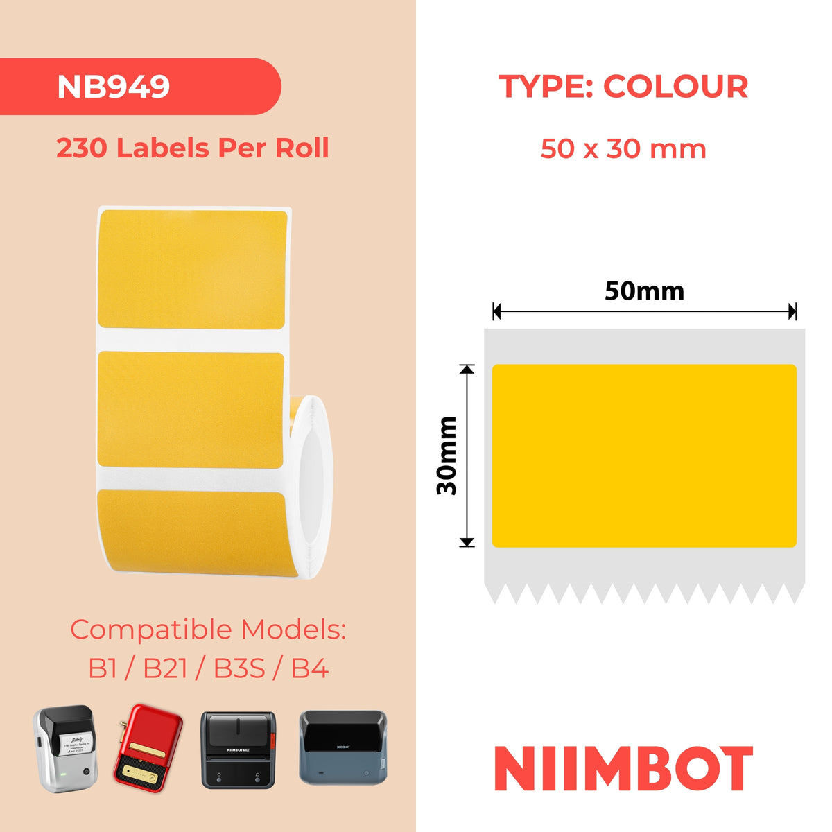 NIIMBOT - B Range - 50x30mm - Orange - 230 Labels