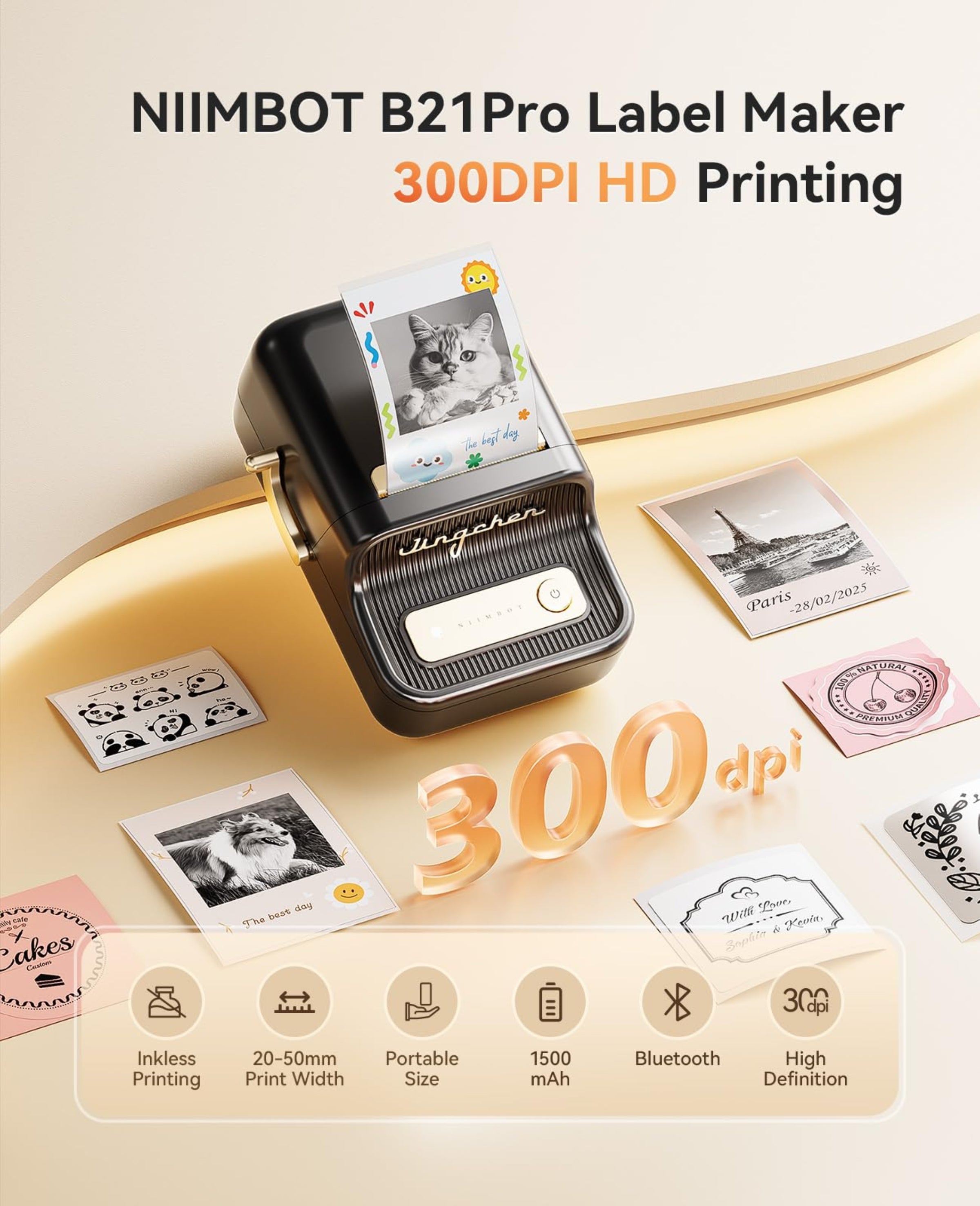 NB607 - NIIMBOT - B21_PRO - 300DPI - PORTABLE THERMAL LABEL BLUETOOTH PRINTER INCL FREE LABEL ROLL (50X30MM)
