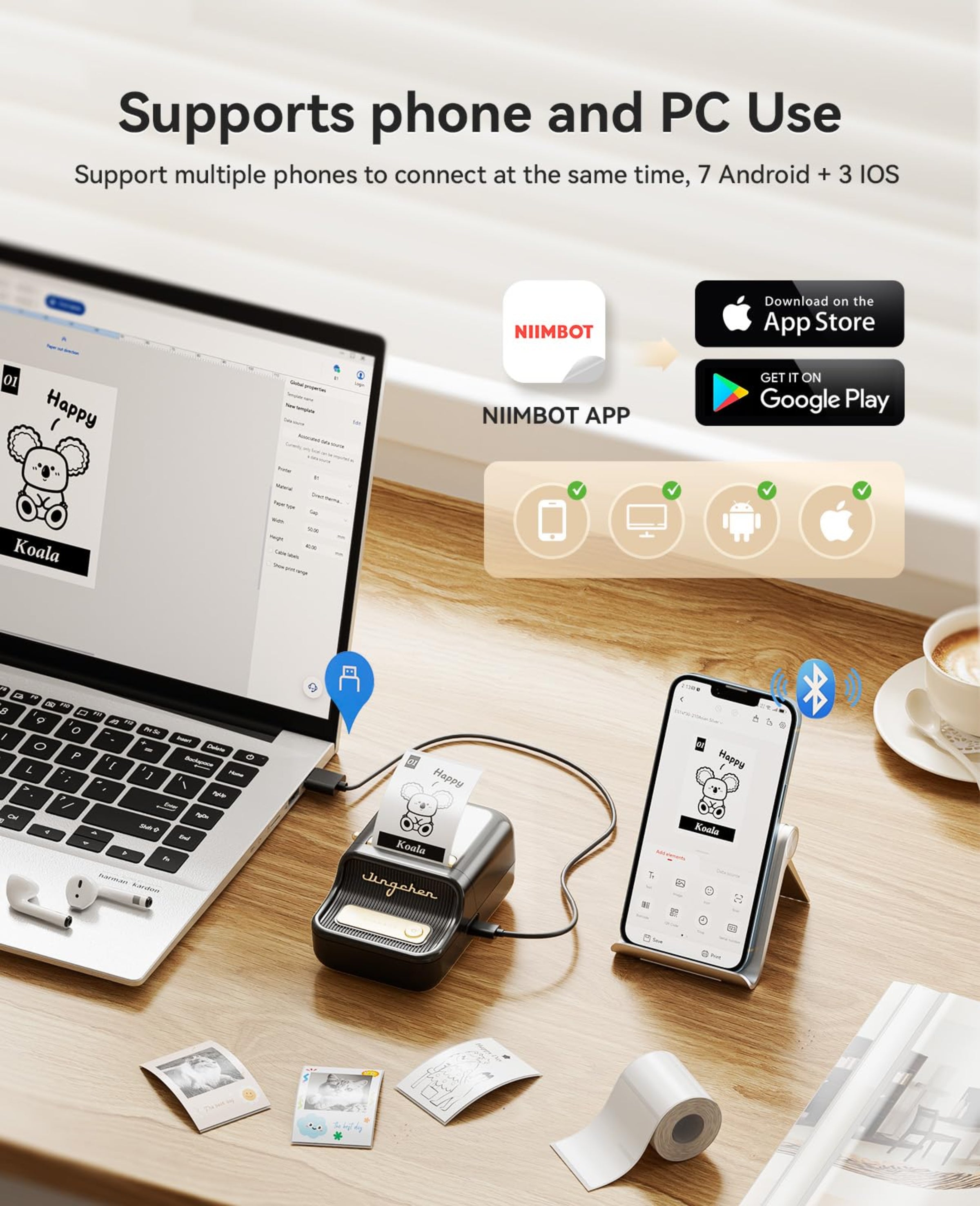 NB607 - NIIMBOT - B21_PRO - 300DPI - PORTABLE THERMAL LABEL BLUETOOTH PRINTER INCL FREE LABEL ROLL (50X30MM)