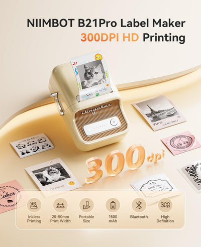 NB607 - NIIMBOT - B21_PRO - 300DPI - PORTABLE THERMAL LABEL BLUETOOTH PRINTER INCL FREE LABEL ROLL (50X30MM)