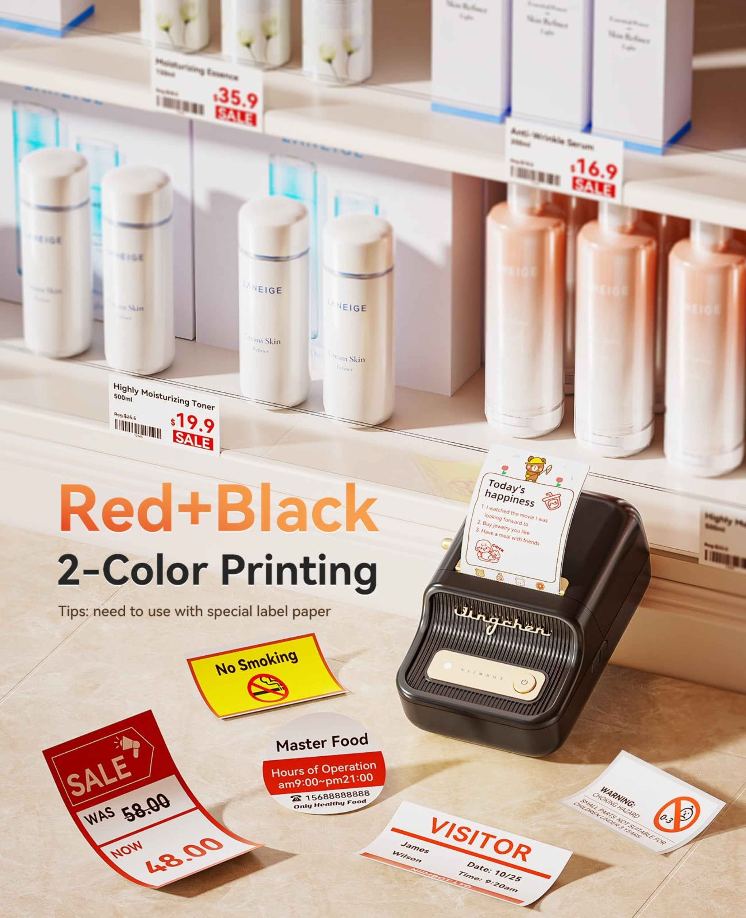 NB607 - NIIMBOT - B21_PRO - 300DPI - PORTABLE THERMAL LABEL BLUETOOTH PRINTER INCL FREE LABEL ROLL (50X30MM)