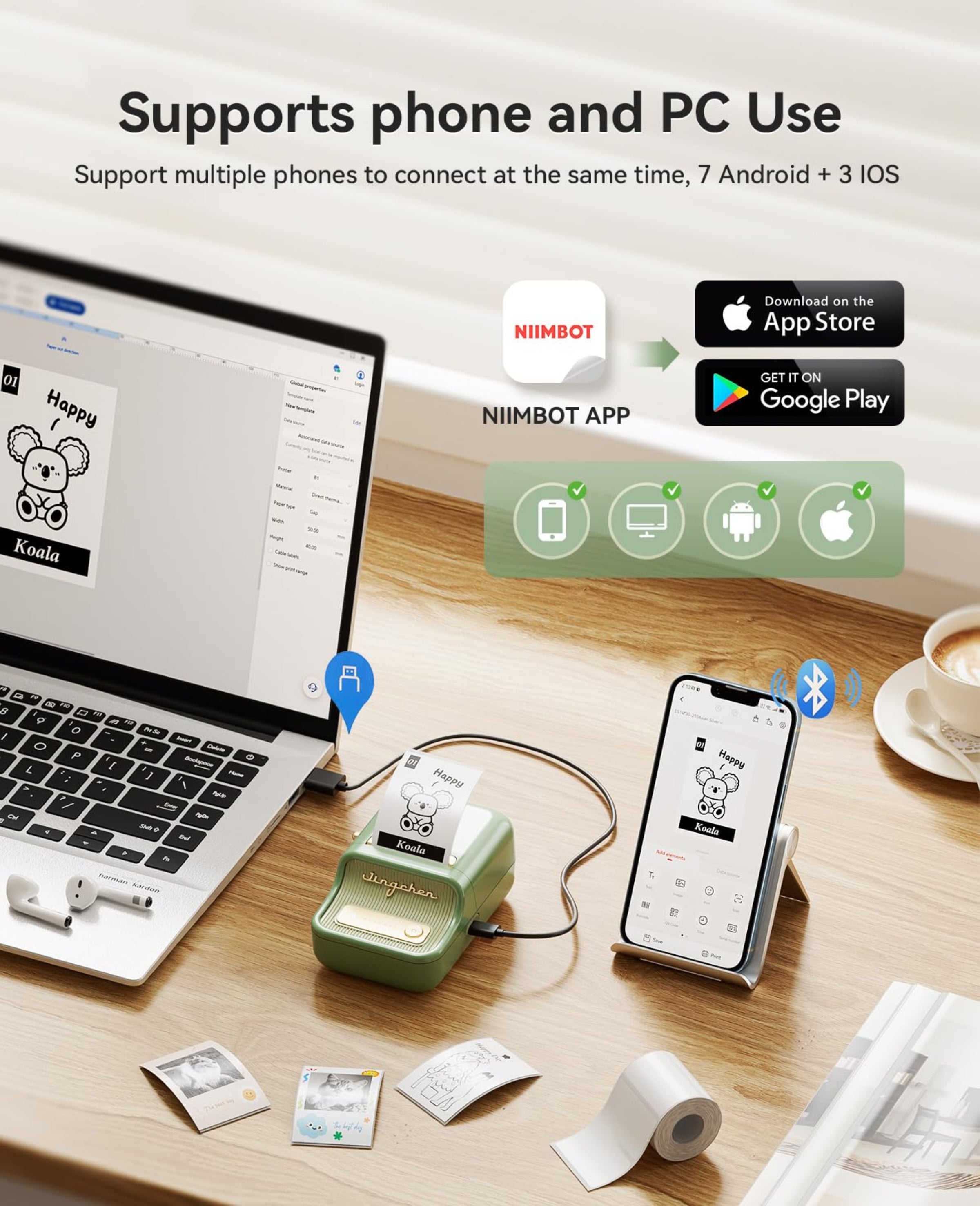 NB607 - NIIMBOT - B21_PRO - 300DPI - PORTABLE THERMAL LABEL BLUETOOTH PRINTER INCL FREE LABEL ROLL (50X30MM)