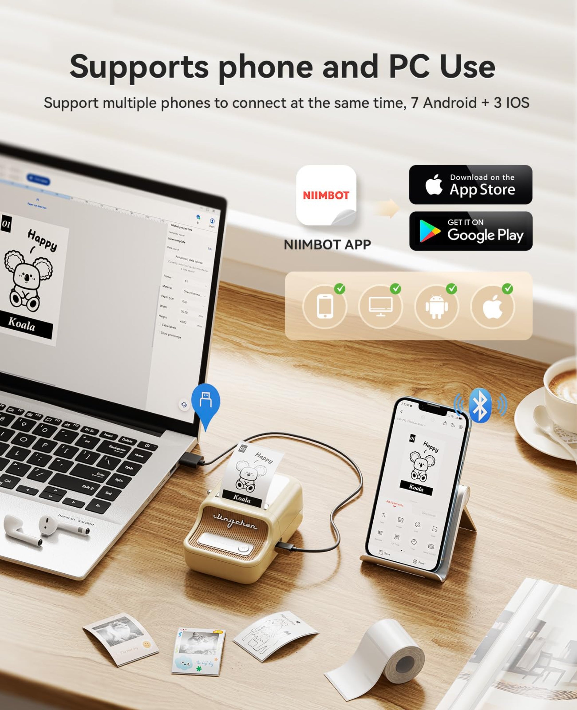 NB607 - NIIMBOT - B21_PRO - 300DPI - PORTABLE THERMAL LABEL BLUETOOTH PRINTER INCL FREE LABEL ROLL (50X30MM)