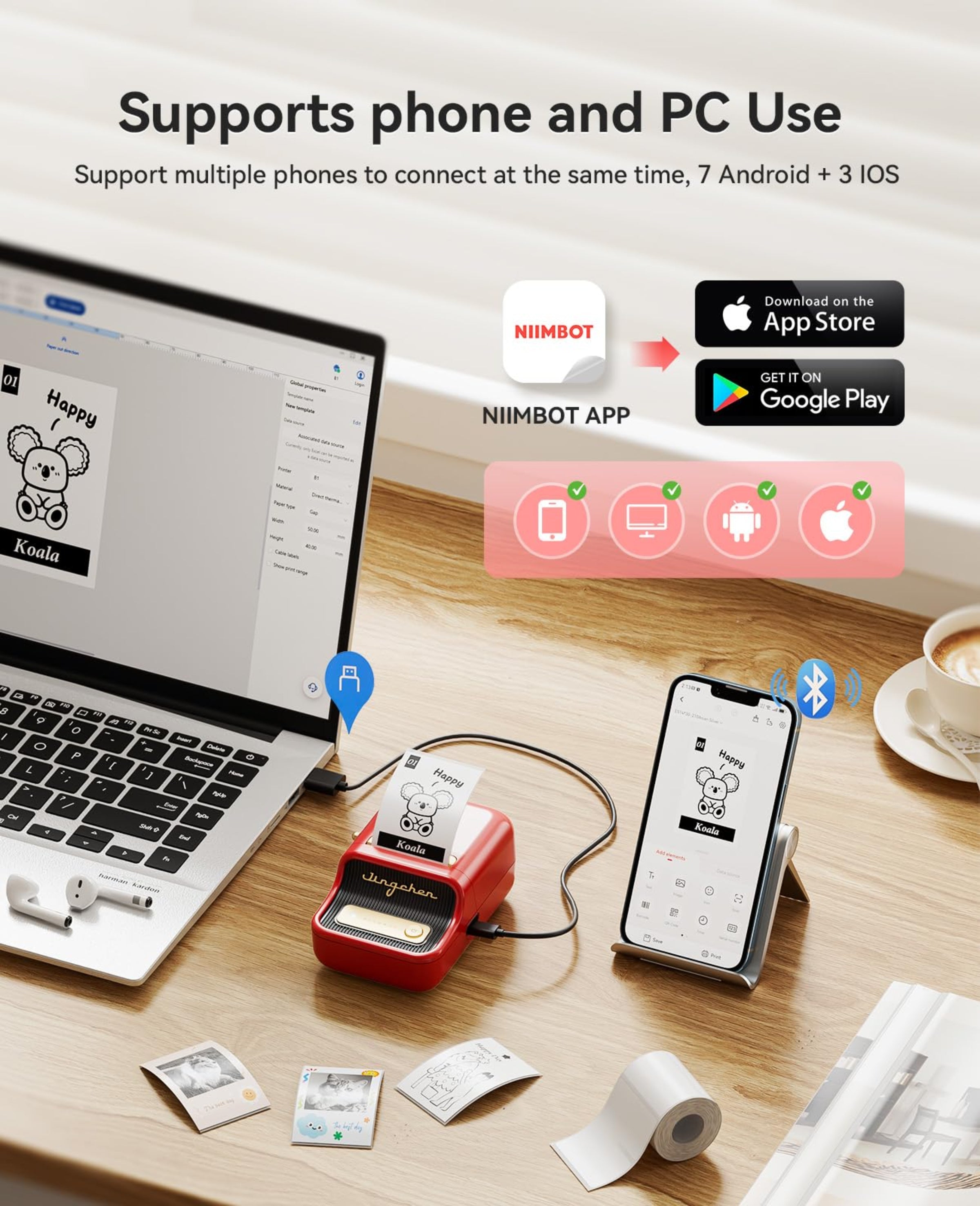 NB607 - NIIMBOT - B21_PRO - 300DPI - PORTABLE THERMAL LABEL BLUETOOTH PRINTER INCL FREE LABEL ROLL (50X30MM)