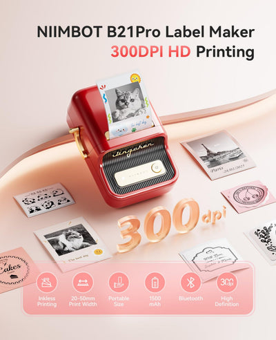 NB607 - NIIMBOT - B21_PRO - 300DPI - PORTABLE THERMAL LABEL BLUETOOTH PRINTER INCL FREE LABEL ROLL (50X30MM)