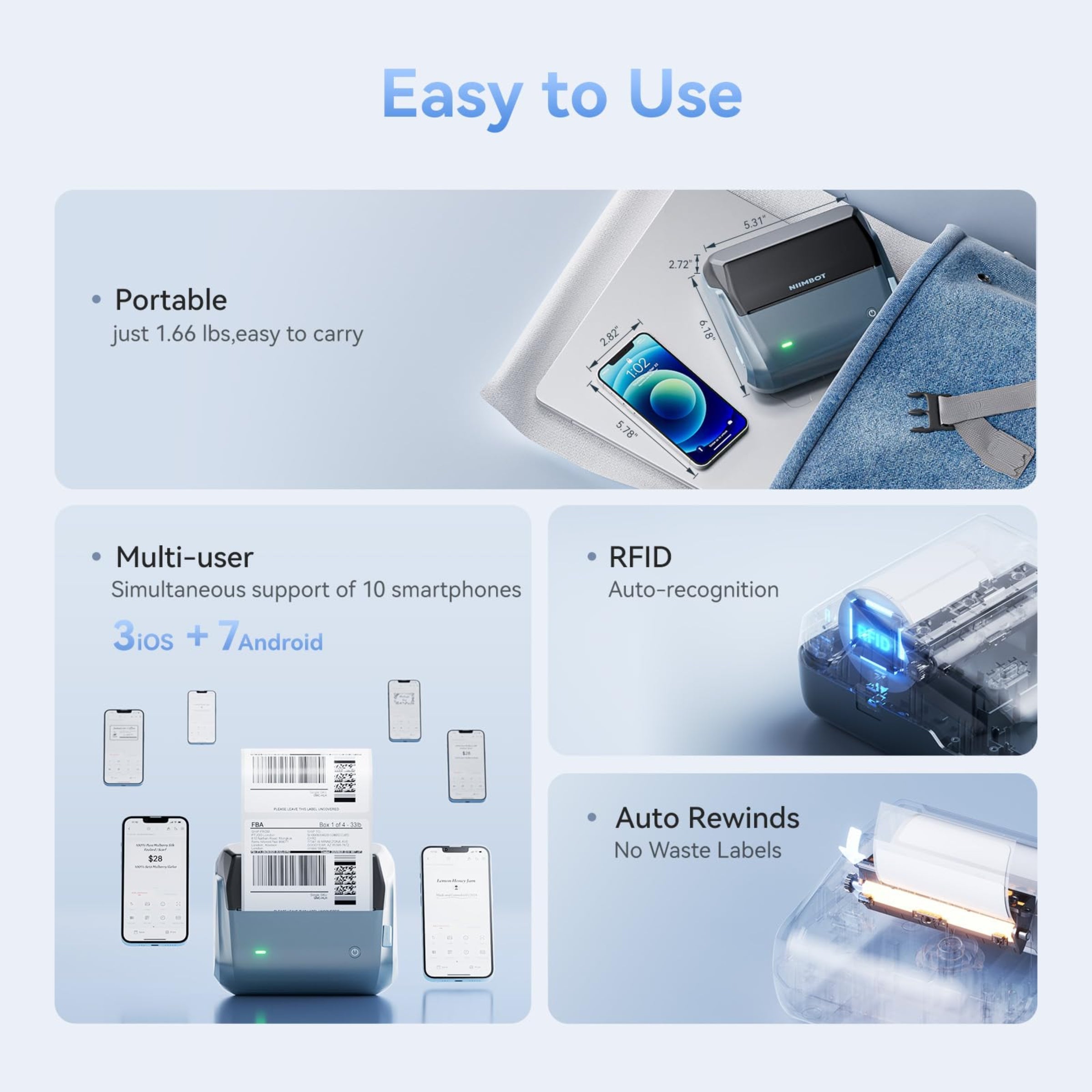 NB609 - NIIMBOT - B4 - BLUETOOTH PORTABLE SHIPPING THERMAL LABEL PRINTER WITH FREE ROLL